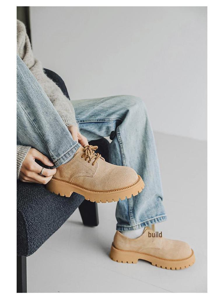 Men's Vintage Low-Top Derby Shoes, Autumn/Winter 2024 Martin Boots, Thick Sole, Versatile Style (Model: 66502-J)