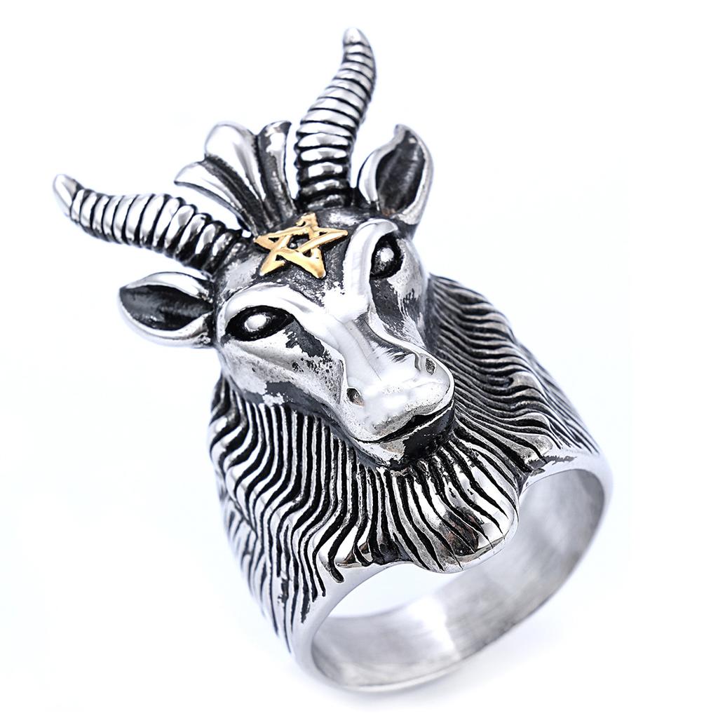 Festival Animal Series Ring Stainless Five-Pointed Star Ram Shape Men'S And Women'S Titanium Steel Retro Ring