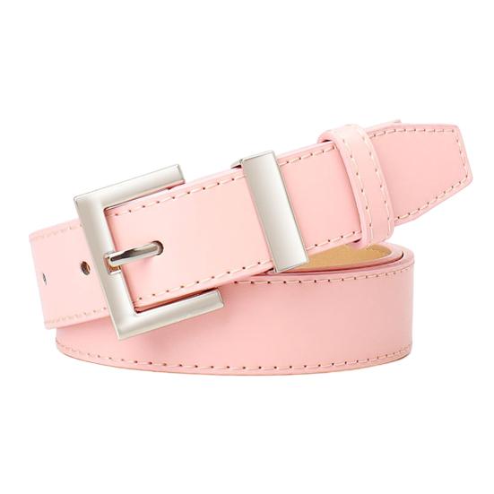 Women Belt Geometric Square Buttons Jeans Belt Adjustable Length Multi Holes Imitation Leather