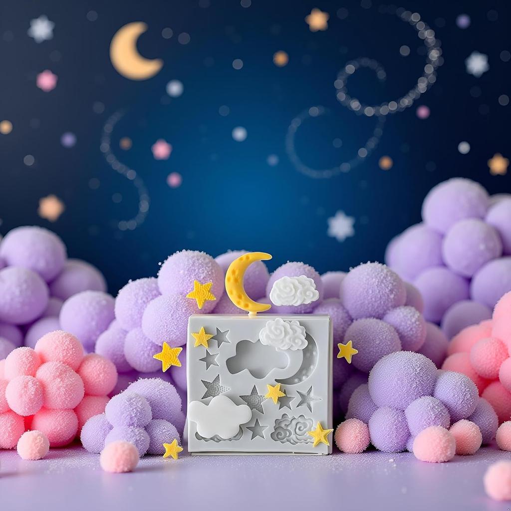 1Pc Star Moon Clouds Shaped Silicone Fondant Molds, Candy Chocolate Molds for DIY Cake Fondant Cookie Cloud Fondant Mold Moon For Candy Baking Sugar
