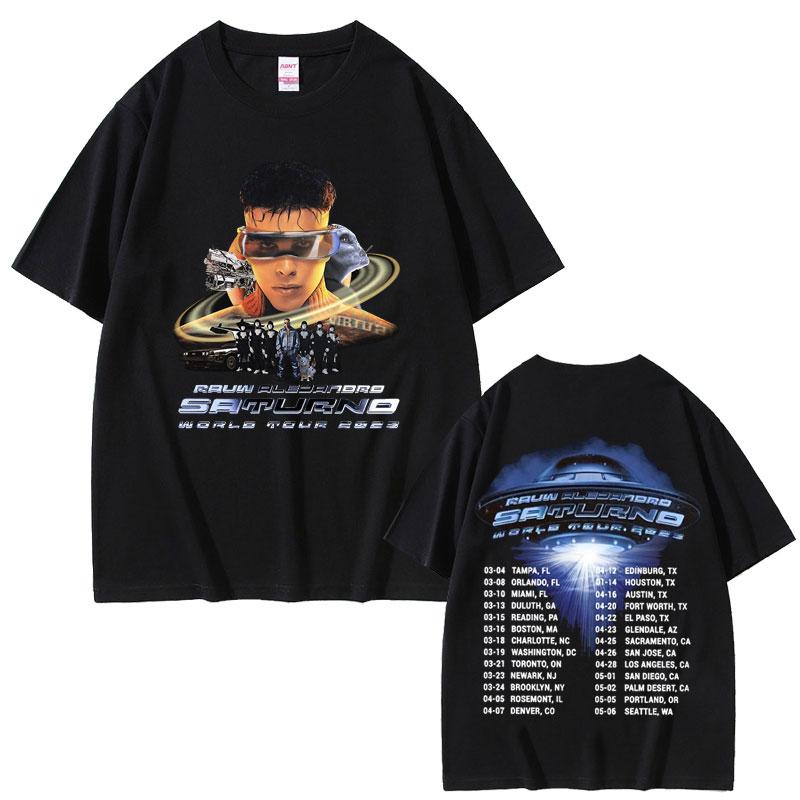 

2025 Summer Rauw Alejandro Saturno World Tour Double Sided Print Tshirt Unisex Women Hip Hop Male Oversized Leisure Short Sleeve S