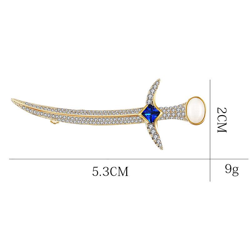 Spilla in Rame a Forma di Spada Persiana con Zirconi Gioielli da Matrimonio Moda Donna Statement Punk Spilla per Sciarpa