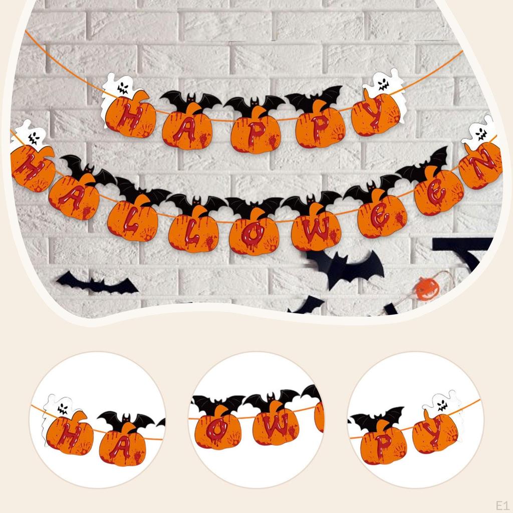 Halloween Banner Pumpkin Garland Photo Prop Bunting Flag Decoration for Doors