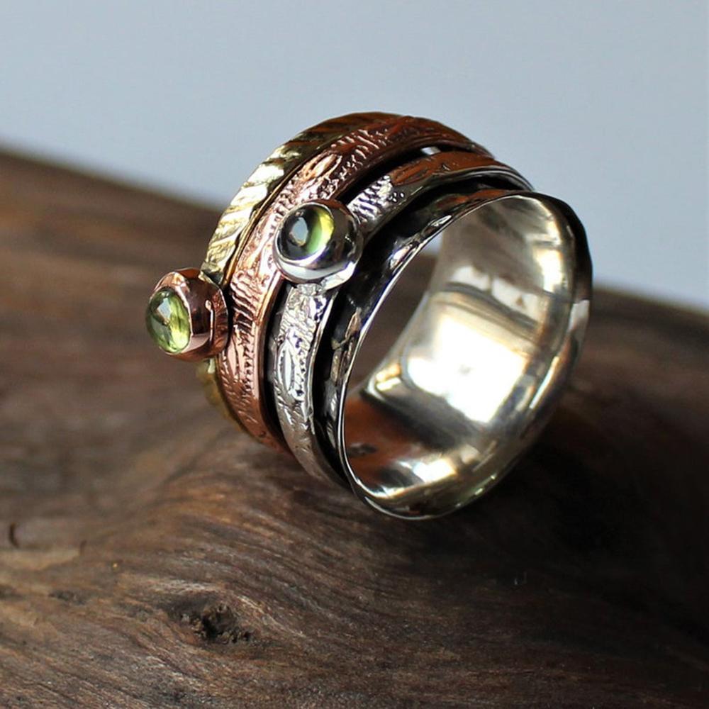 Peridot Ring, Spinner Ring, Messing Silber Drehring, August Geburtsstein, Silber Daumenring Damen, Meditationsring, Neujahrsgeschenk, Geschenk Für Sie