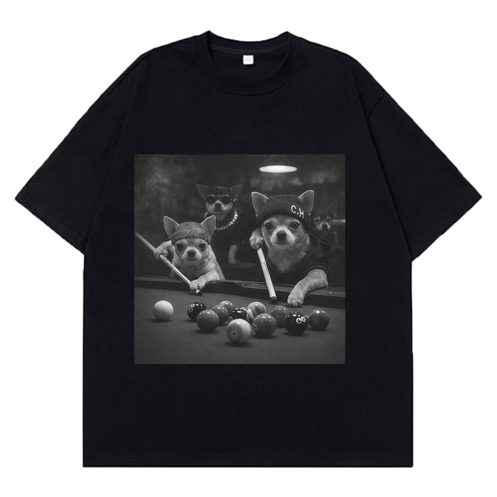 Funny Dog Playing Pool Meme Tshirt Summer Unisexs And Unisexs Fashion Hiphop Tshirts Comfort Cotton Casual Tshirts Streetwear