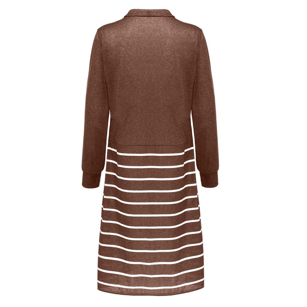 Ladies Fashion Casual Stripe  Loose Print Long Sleeve Long Cardigan Coat