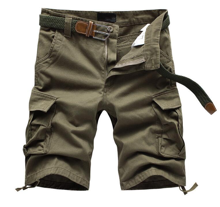 Short Cargo Baggy multi-poches pour homme, kaki, Short tactique militaire de l'armée, couleur unie, pantalon court sans ceinture, été