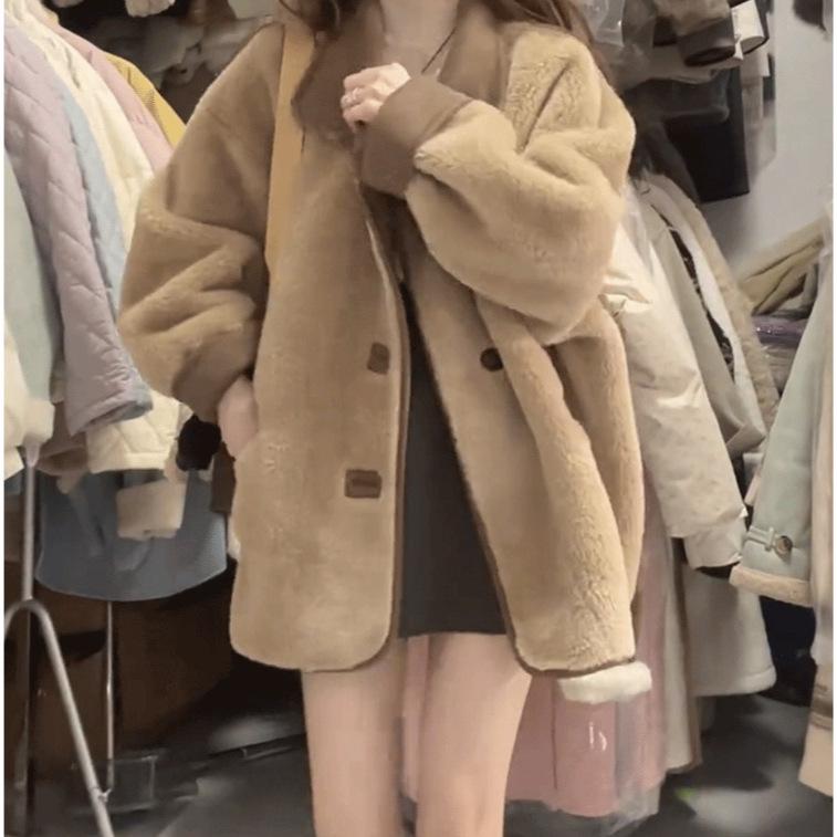 

Women s High-Density Lamb Wool Fur-Lined Autumn/Winter Versatile Coat XL (for 121-135 jin) хаки