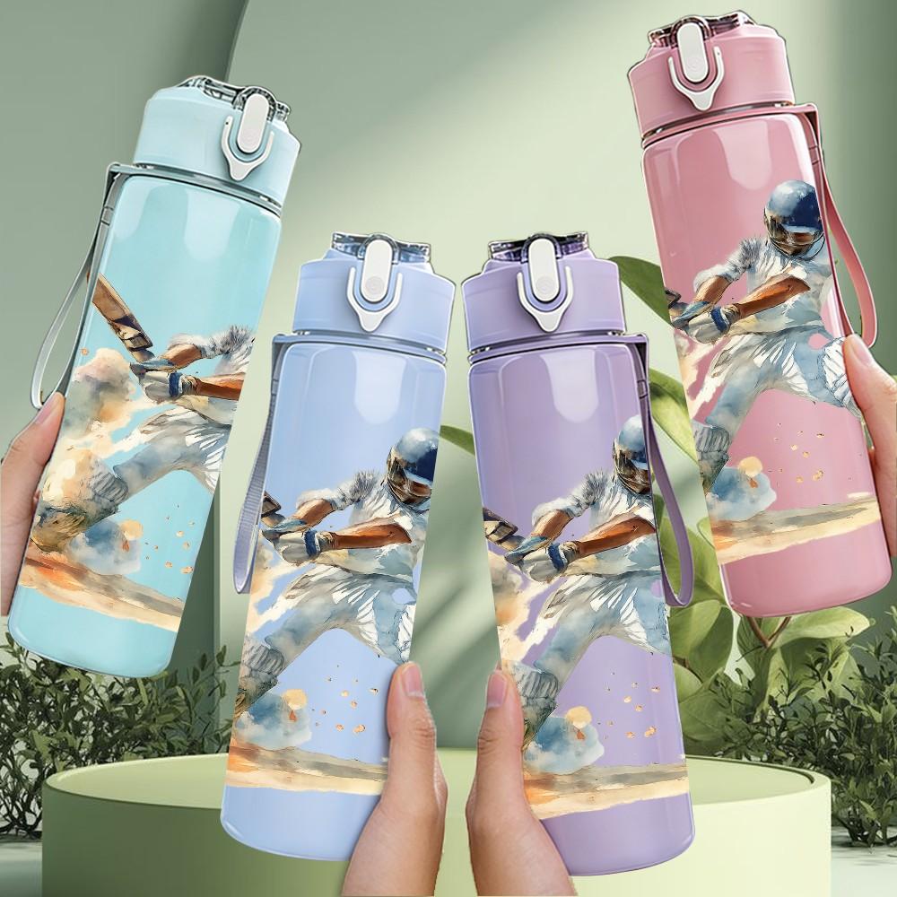 1PC Baseball Batter Player Art 750ml Color Plastic Sports Water Bottle Leakproof Flip Straw Lid Suitable for Sports Office Home Use