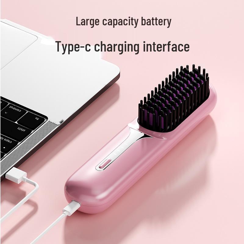 Portable Wireless Ionic Hair Straightening Comb - Long-lasting Battery, Damage-Free Styling, Perfect for Travel Gifts Pink