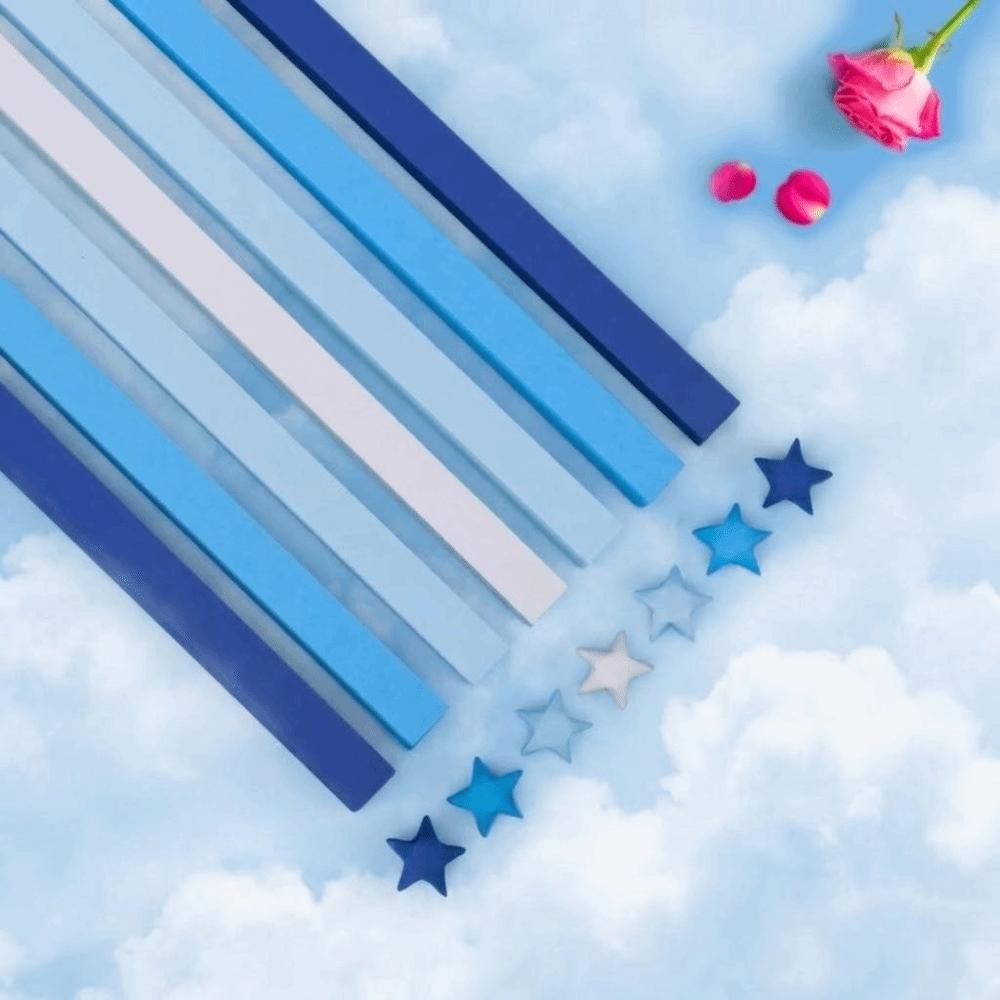Paper Star Five Pointed Star Bottle Gift Box Kawaii DIY Origami Stars Paper Strips House Decoracion Gradient Blue