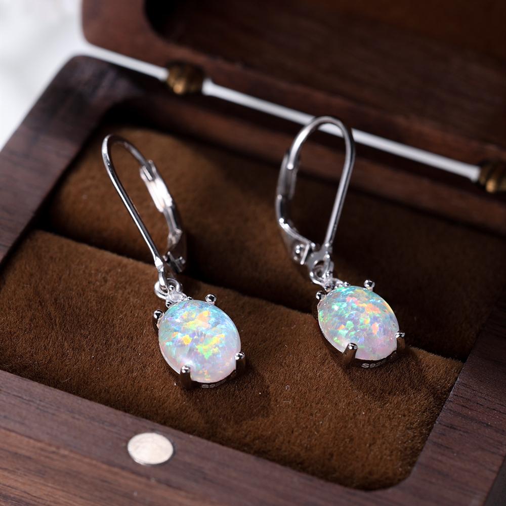 White Fire Opal Dangle Earrings for Women Real 925 Sterling Silver Wedding Jewelry Engagement Accessory
