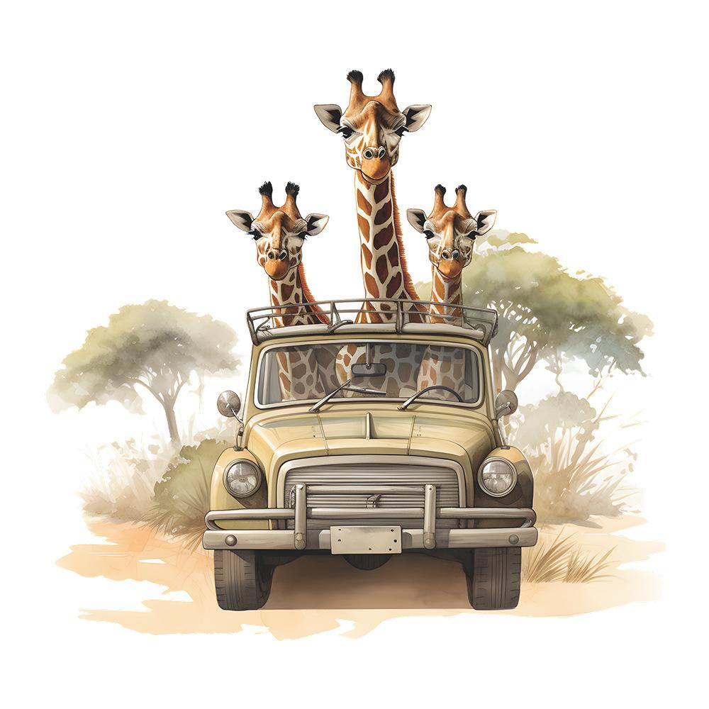 Cartoon Three Giraffe Car Children's Bedroom Living Room Wall Decoration Wall Stickers