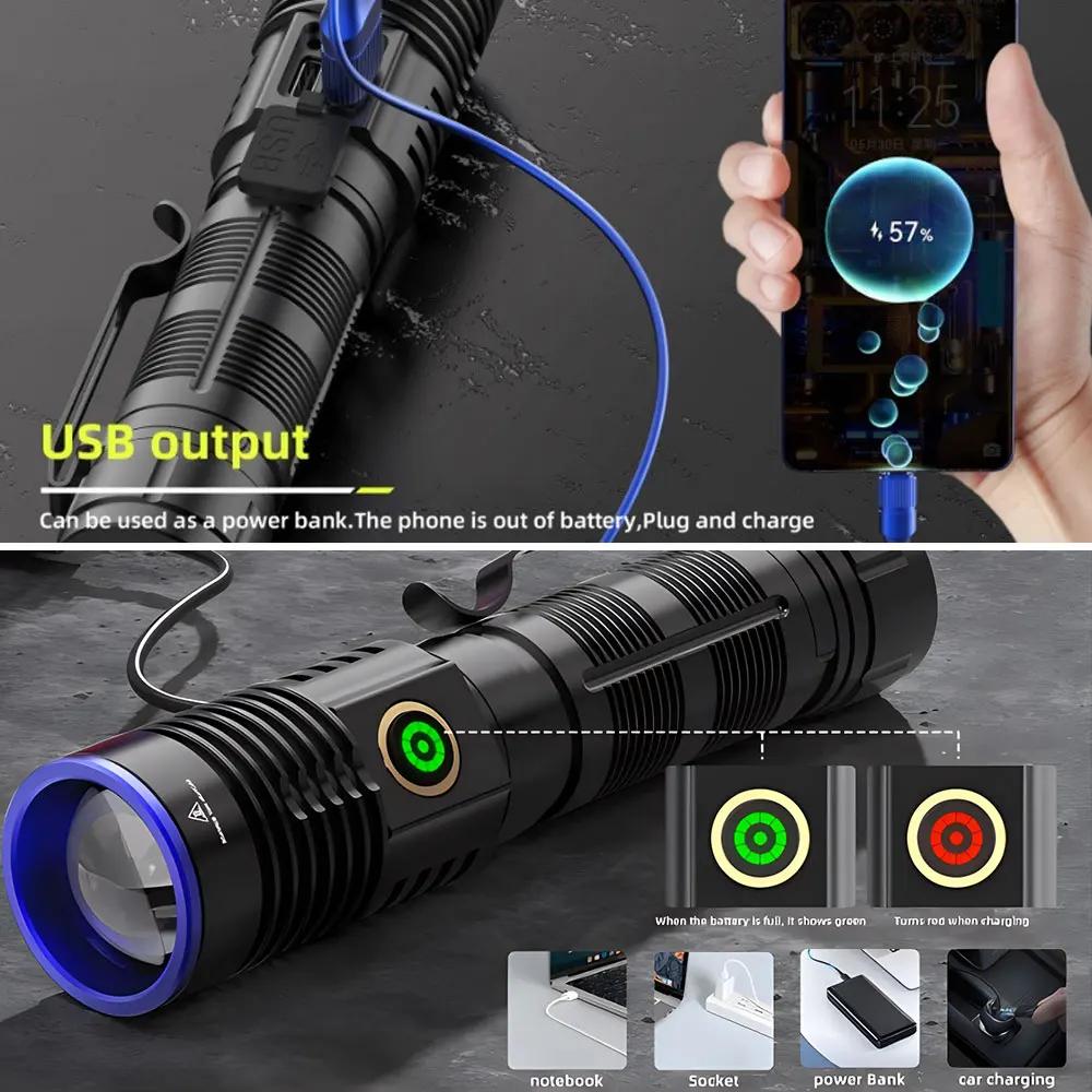 Tactical Flashlight Green Red Powerful LED Flashlight Five Colors Bright Spotlight Long Range Zoomable Emergency Torch Outdoor
