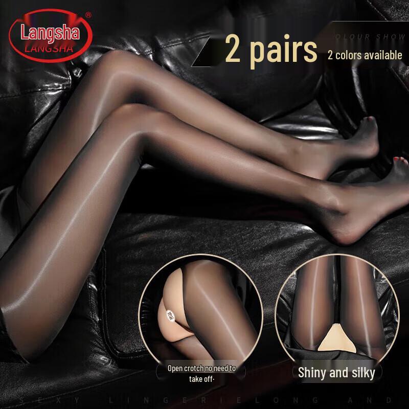 LANSWEAR Women's Glossy Open-Crotch Sheer Pantyhose
