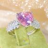 Dream Light Luxury   Copper Love Pink Zircon Wheat Ear Ladies Romantic Ring Jewelry