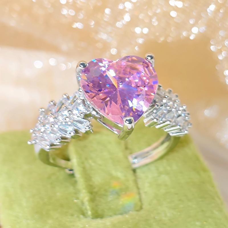 Dream Light Luxury Copper Love Pink Zircon Wheat Ear Ladies Romantic Ring Jewelry