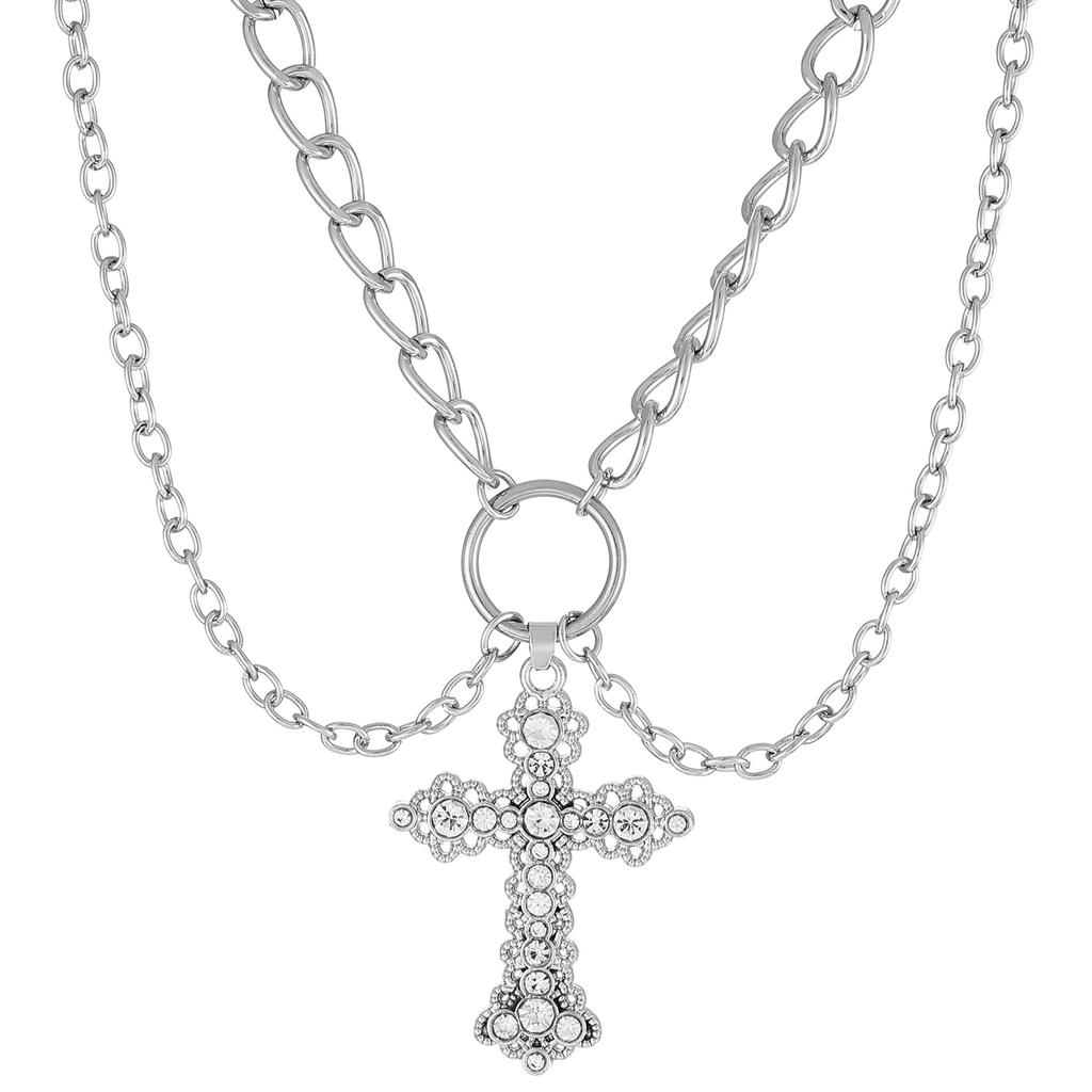 New Arrival Vintage Pearl Cross Pendant Punk Versatile Multi Layered Necklace