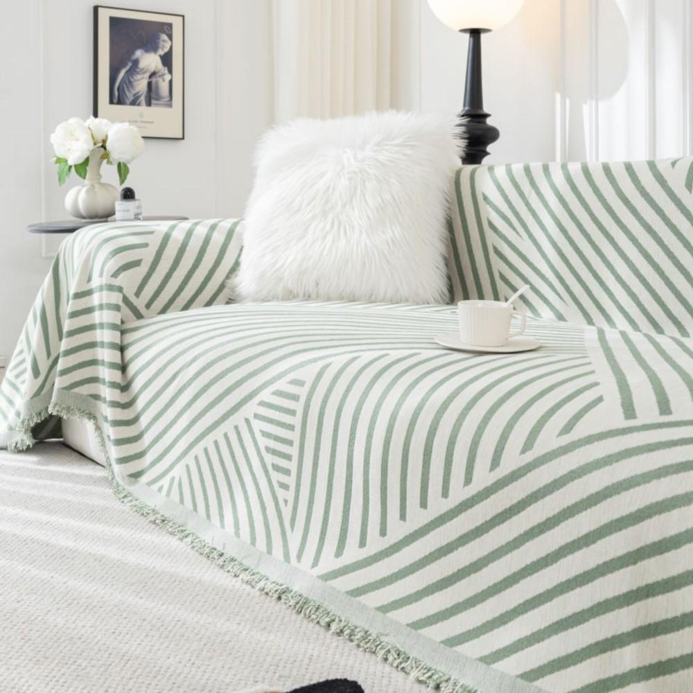 Linienbedruckter Sofabezug, Handtuch, neues Sofakissen, faules Einteiler für vier Jahreszeiten, universeller Chenille-Schwarz-Weiß-Deckenteppich