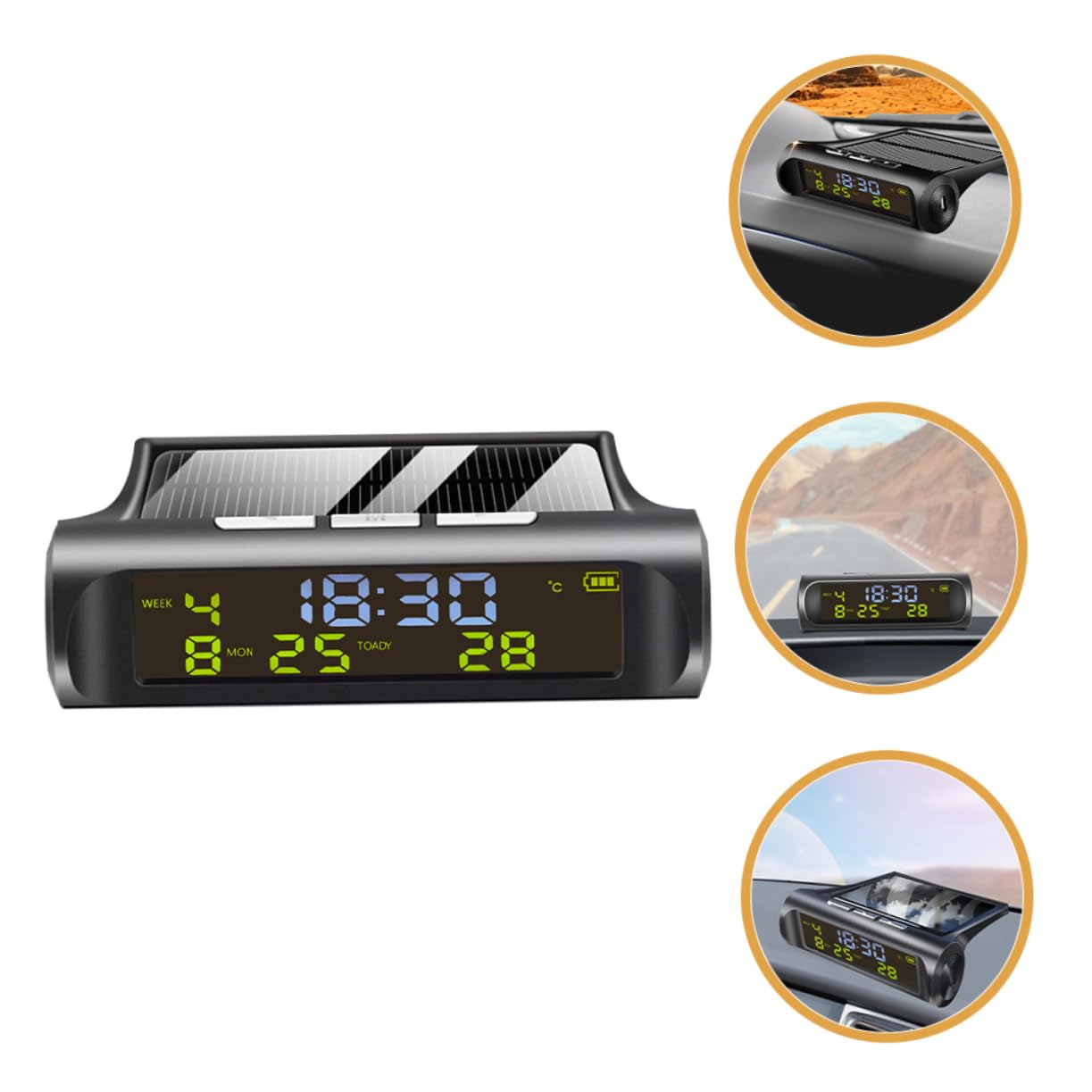 

Solar Powered Car Clock Thermometer Digital Dashboard Clock with Temperature Display Date for Vehicles Essential Car Accessory for Accurate Readings