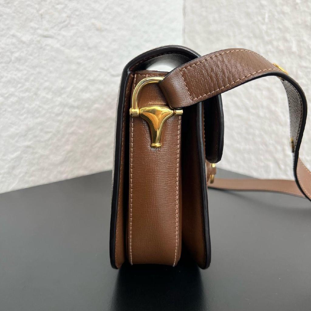 [Pre-Owned] Horsebit 1955 Logo Canvas And Leather Saddle Bag - Very Good #XPHHF5