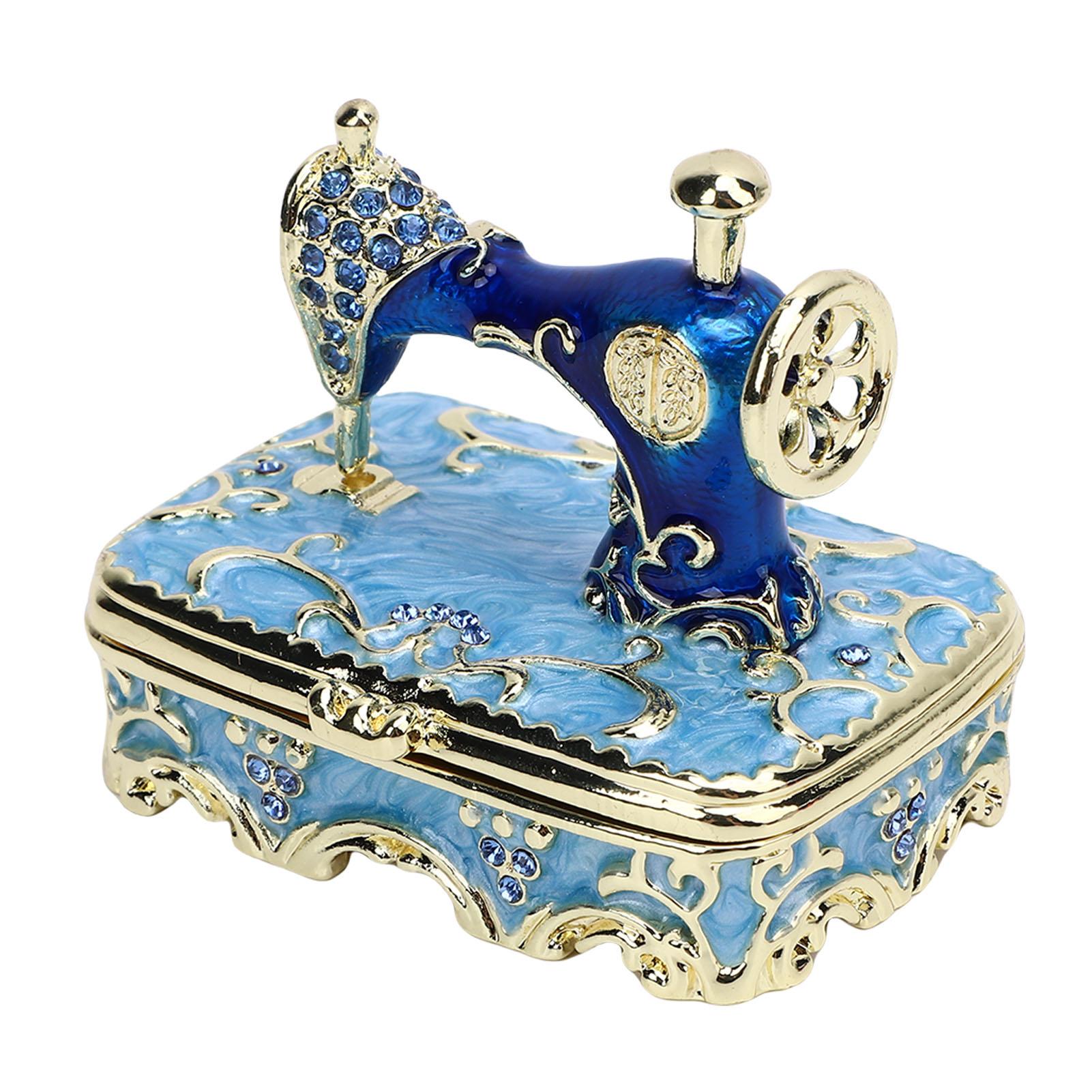 Shoemst Blue Sewing Machine Tabletop Ornament Zinc Alloy Multifunctional Exquisite Vintage Sewing Machine Jewelry Box For Home