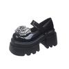 Fashion 10cm New Microfiber Leather Designer Platform Wedge Round Toe Pumps Crystal Flats Hook Women Fashion Mary Jane Loafer Shoes