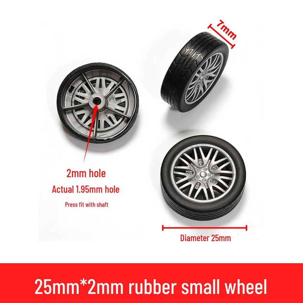 25x2mm Black Rubber Wheel Toy Car Axle Set for Model Assembly