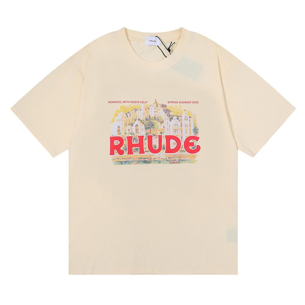 Cross-border European and American trendy brand RHUDE micro-label castle letter logo pattern short-sleeved t-shirt men's and women's high street loose
