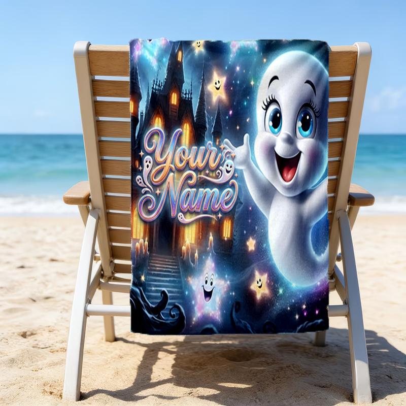 1pc Casper Beach Towel with Custom Name, Beach and Seaside Swimming Pool Equipment, Fashion Pattern, Rectangular, Travel Essential