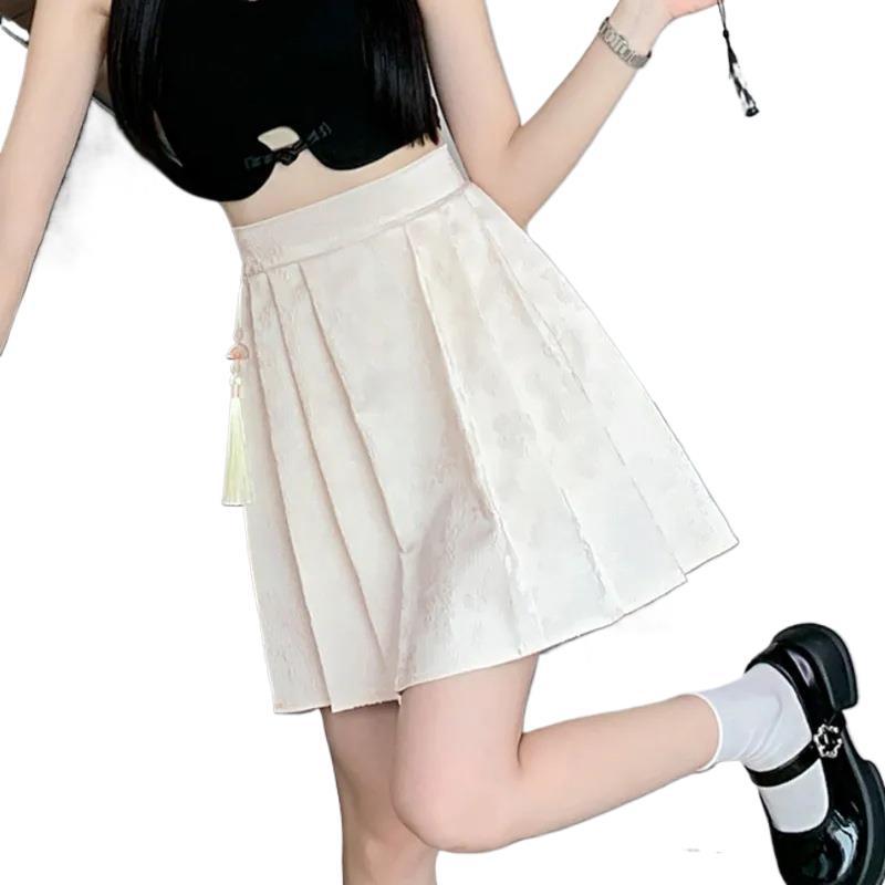 Spring And Summer National Wind New Plus Size Skirt Chinese Pleated Skirt With Elastic Waist High Waist Jacquard Fashion Slim Skirt