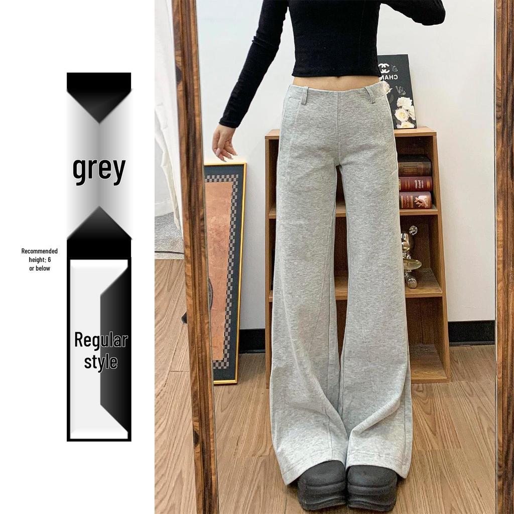 Frühling 2026 Damen Amerikanischer Stil Niedrige Taille Grau Spicy Girl Micro-Flare Jogginghose: Schmal Geschnitten, Po-Hebend, Bequem, Lässige Lange Hosen