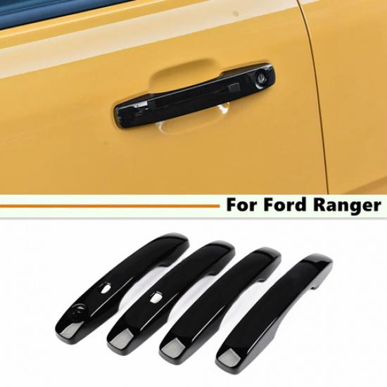 For -2025 Ford Ranger Black Door Handle Cover Trim (With Smart Key Holes )