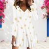 Women Plus Size V Neck Long Sleeve Printed Black Green Gold A Line Dress