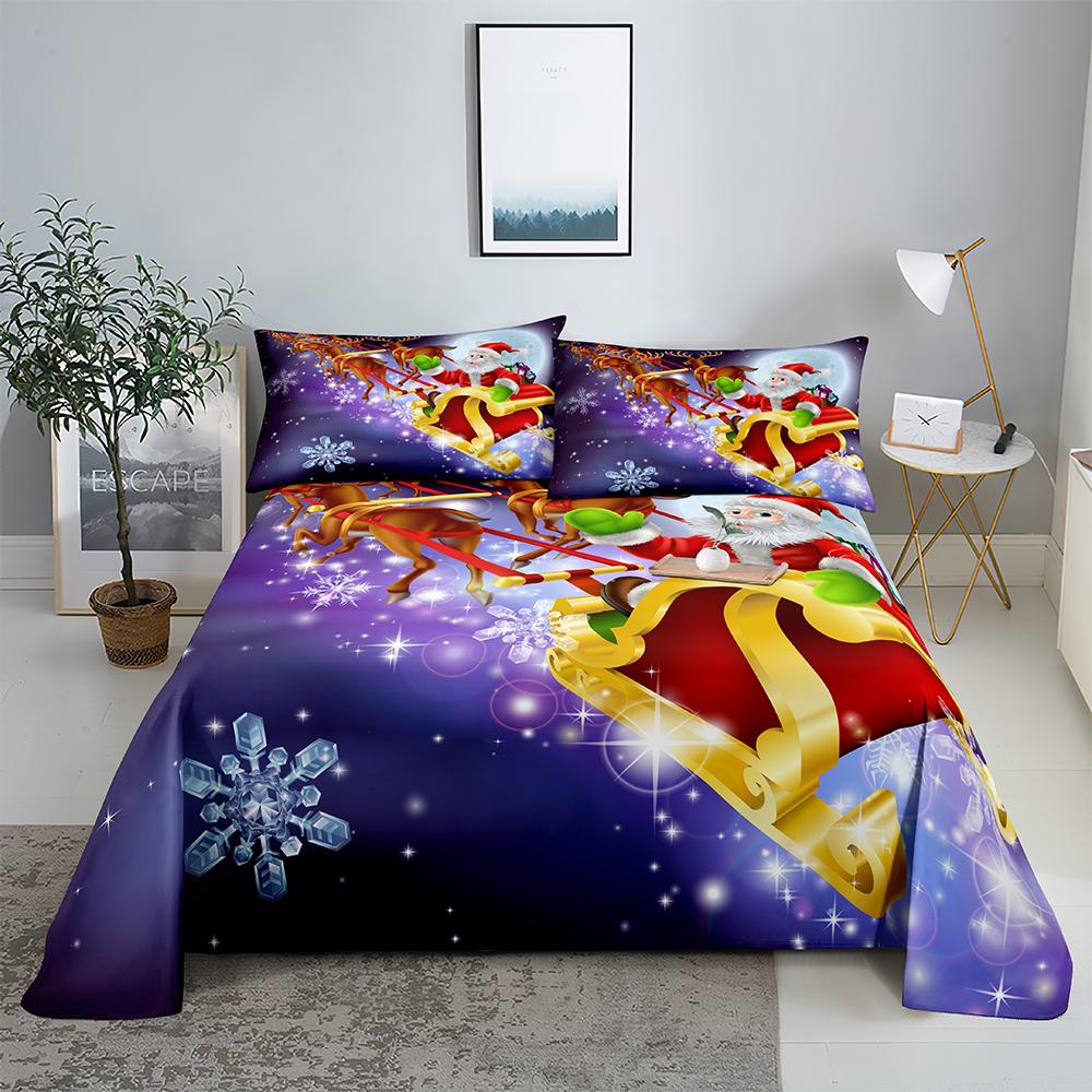 

Рождественская карета 0.9/1.2/1.5/1.8/2.0м Цифровая печать полиэстер простыня с наволочкой комплект постельного белья с принтом 150X230cm(2Pcs)