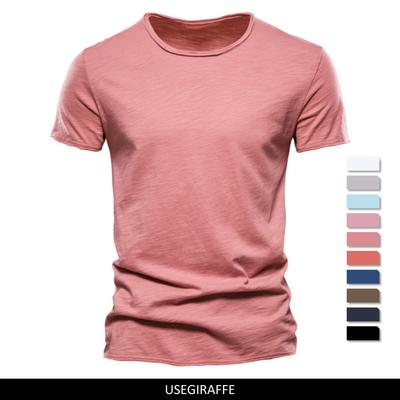 Kasuta kaelkirjakut Kvaliteetne Elasticity T-särk Meeste O-kaelusega Slim Fit 100% puuvillane T-särk Mood lühikeste varrukatega T-särk Meeste topid vabaaja T-särk