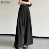 ZANZEA Womens Casual Elastic Waist Solid Color Loose Wide Leg Pants