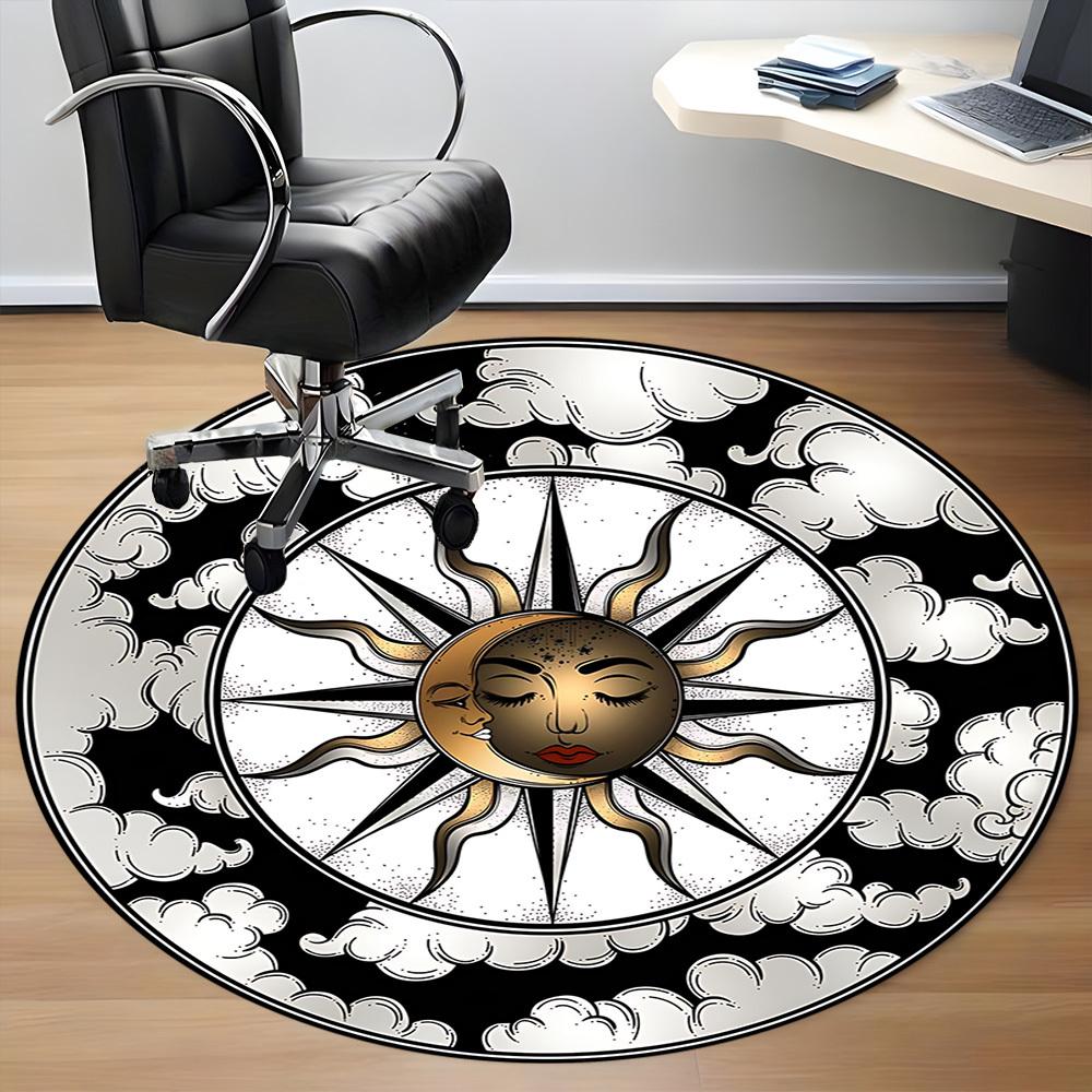 1pc Sun Compass Office Round Rug, Carpet for Office, Gaming, Lightweight Round Floor Mat yy260208057