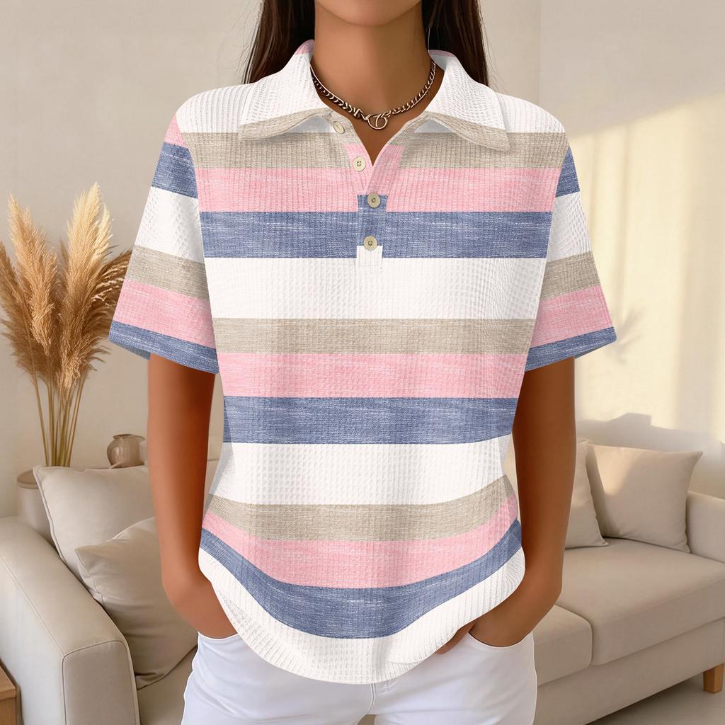 Women's Fashion Casual Lapel Short Sleeve Color Shirt Women's Up Tops