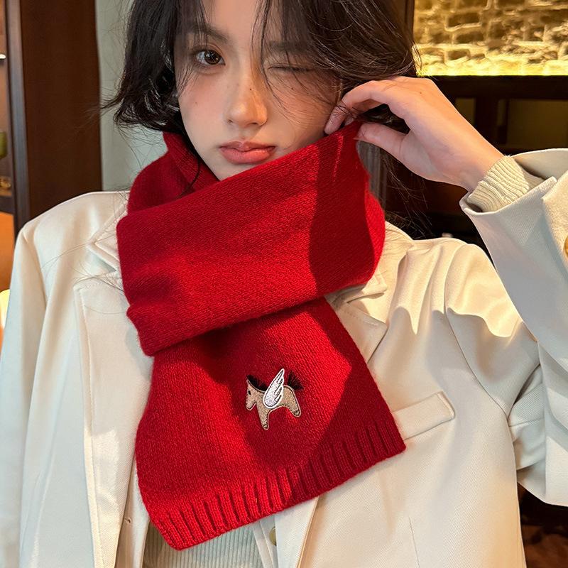 

New Year s Anchor Red Woolen Scarf Women s Autumn and Winter High Quality Thick Warm Knitted Scarf Christmas Gift