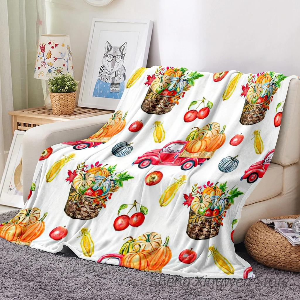 Halloween Watercolor Truck Blanket Warm Four Seasons Pumpkin Print Flannel Blanket Halloween Blanket