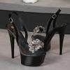 Liyke PVC Transparent Women Back Buckle Strap Platform Sandals Fashion Crystal Peep Toe 13CM Super High Heels Party Dress Shoes
