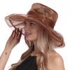 Women Sun Hat Organza Bowknot Decor Wide Brim UV Protection Hat Lightweight Breathable Foldable Tulle Hat Headwear