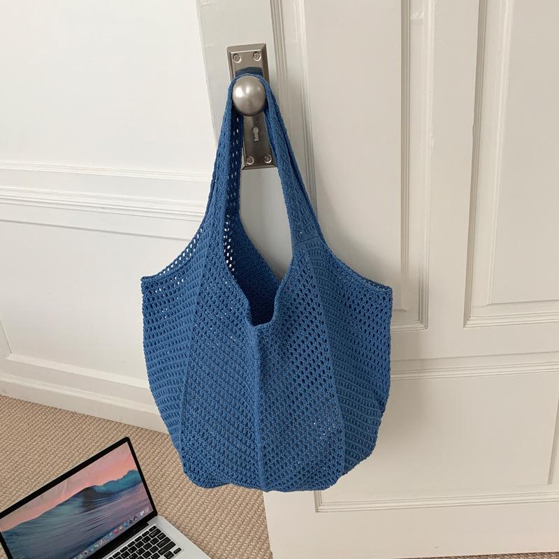Korean Retro One-Shoulder Woven Beach Tote - Crochet Handbag