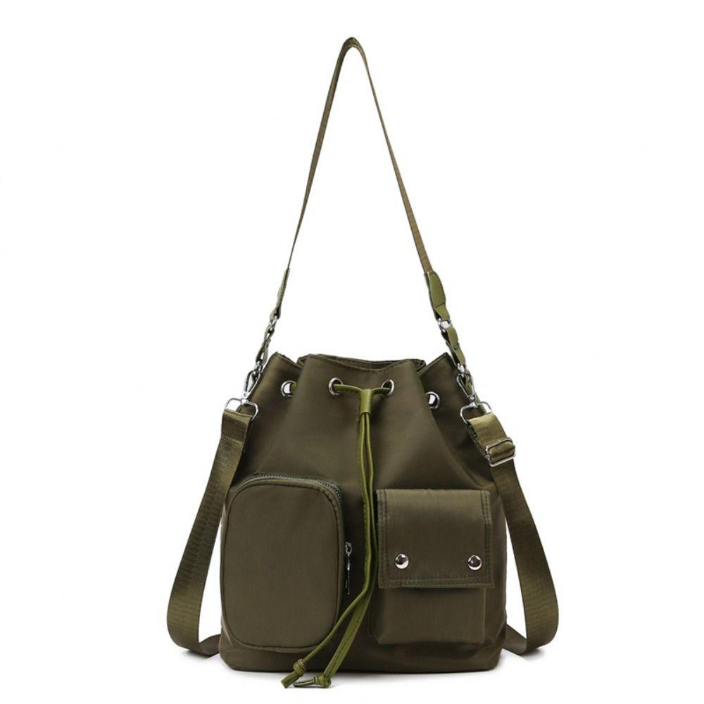 Eimertasche im koreanischen Stil mit Kordelzug, einfarbig, große Kapazität, Umhängetasche aus Nylon, Nischendesign, Unterarmtasche, Schultertasche aus Canvas