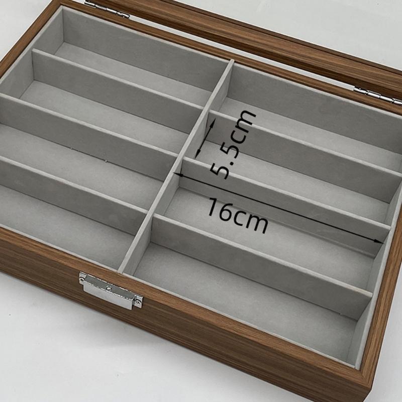 Elegant Wood Sunglasses Organizers With 8 Compartments Clear Cover And Soft Felt Interior For Protective