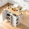 VEVOR Kitchen Island Cart with Solid Wood Top, 115 cm Width Mobile Carts with Storage Cabinet, Rolling Kitchen Table with Spice Rack, Towel Rack