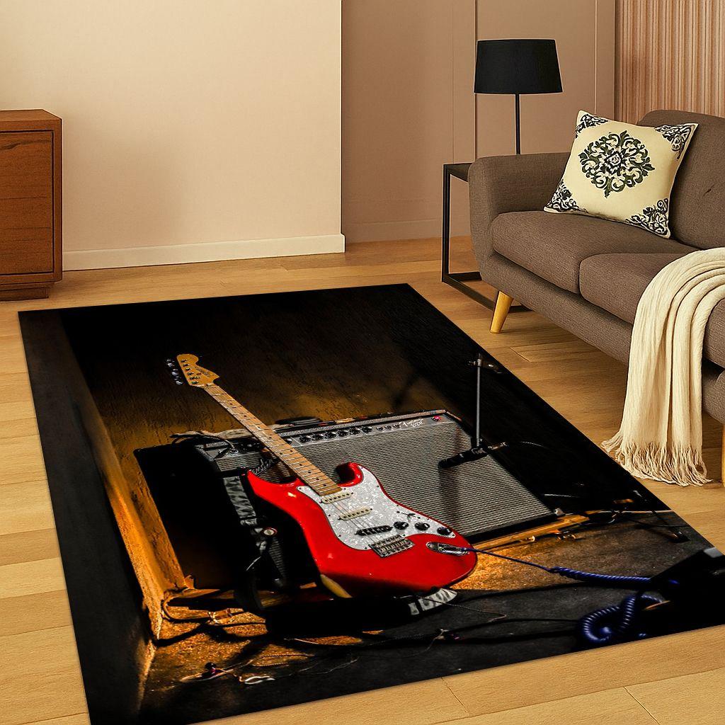 3D Fender Guitar Bass Instrument Music Logo Carpet Rug for Bedroom Living Room Sofa Doormat Home Decor,Area Rug Non-slip Gift