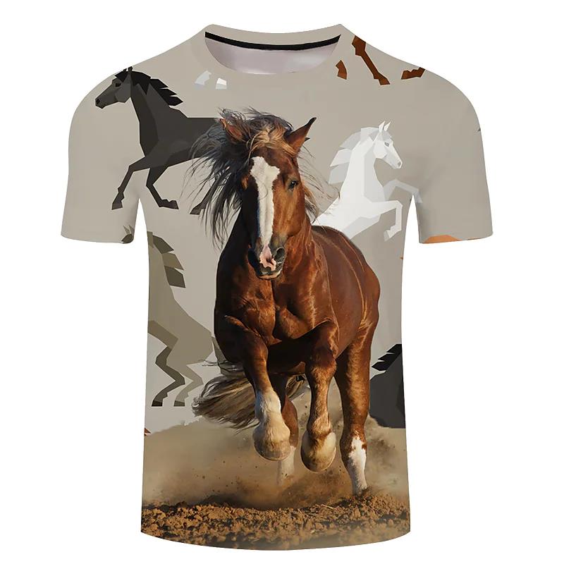 2022 Pánská trička s 3D potiskem koně Horse Crew Neck Krátký rukáv Streetové oblečení Hip-hopový trend Pánské oblečení Letní 6xl Trička Topy