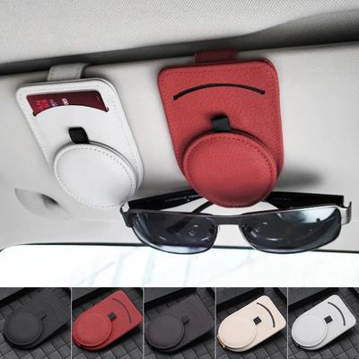 Car Sun Visor Glasses Holder Leather Sunglass Case Clip Car Sun Shade Hanger Portable Cards Mount Bills Case Retail Box